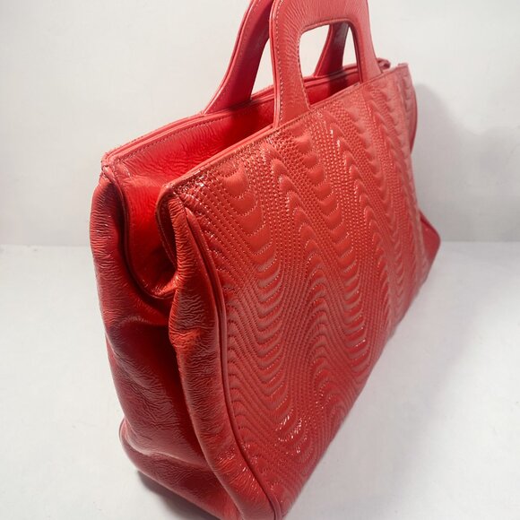 HOBO International Peach Patent Leather Quilted Clutch Tote Handbag - Picture 2 of 8